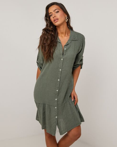 Khakigrünes Sacha-Kleid aus 100% Leinen