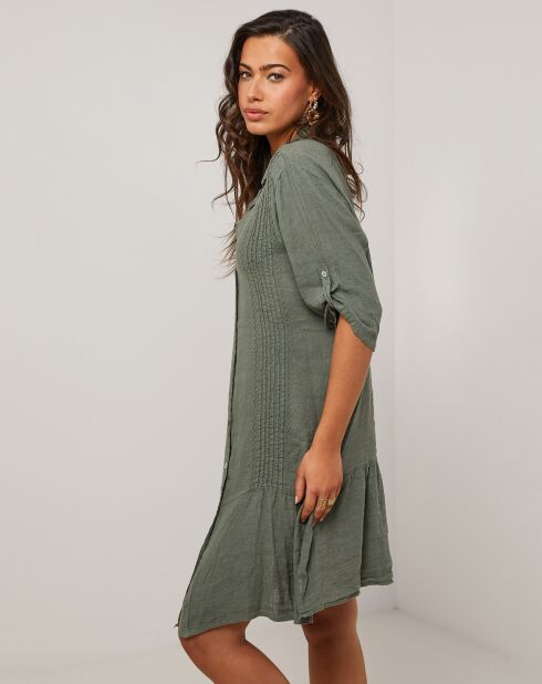 Khakigrünes Sacha-Kleid aus 100% Leinen