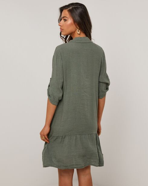Khakigrünes Sacha-Kleid aus 100% Leinen