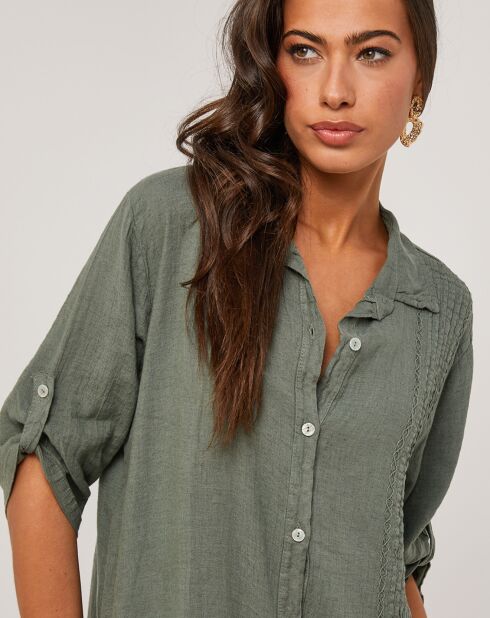 Khakigrünes Sacha-Kleid aus 100% Leinen