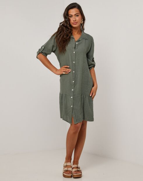 Khakigrünes Sacha-Kleid aus 100% Leinen