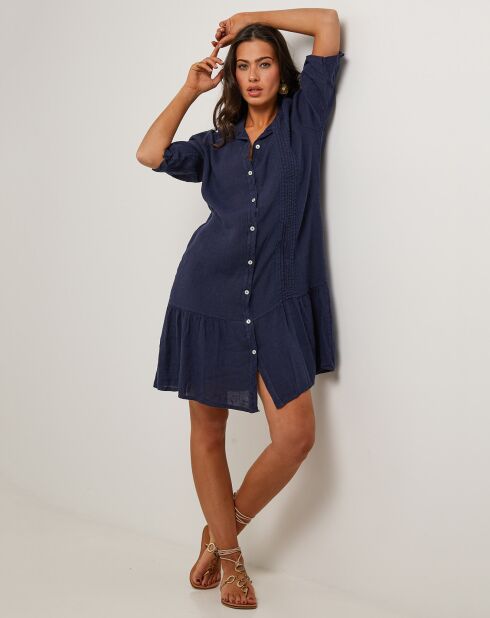 Marineblauwe jurk van 100% linnen Sacha