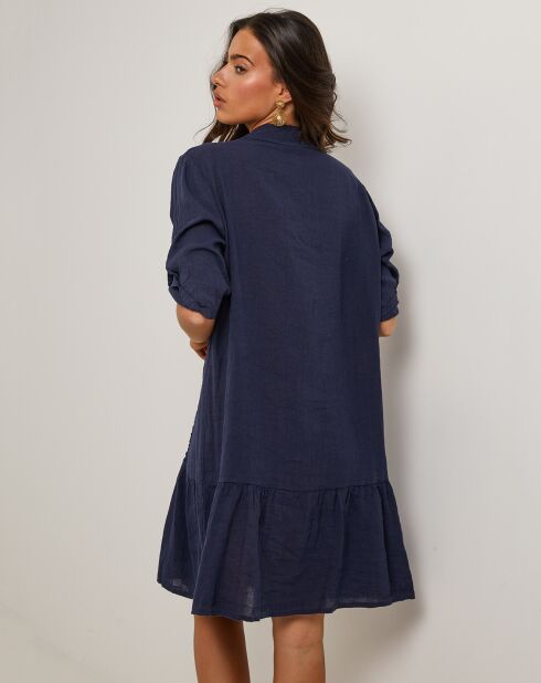 Marineblauwe jurk van 100% linnen Sacha