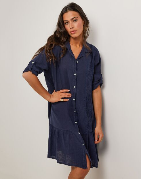 Marineblauwe jurk van 100% linnen Sacha