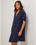 Robe 100% Lin Sacha bleu marine