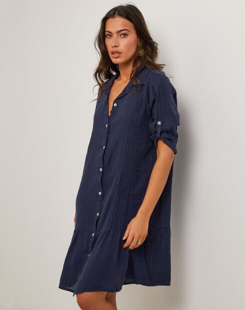 Marineblauwe jurk van 100% linnen Sacha