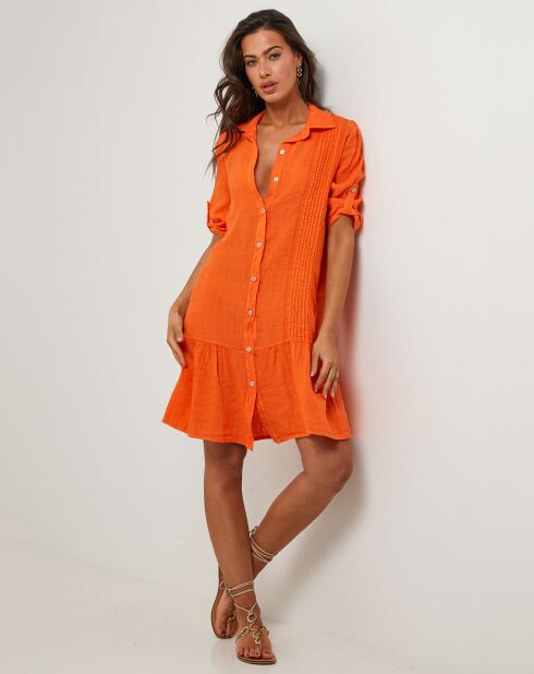 Sacha orangefarbenes Kleid aus 100% Leinen