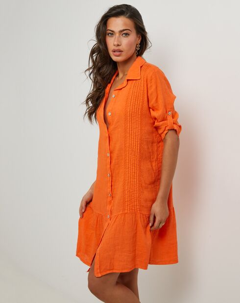Sacha orangefarbenes Kleid aus 100% Leinen