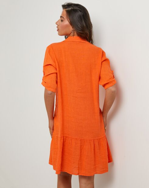 Sacha orangefarbenes Kleid aus 100% Leinen