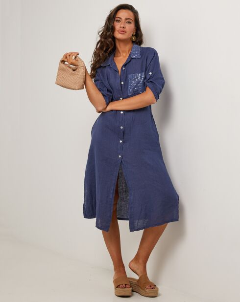 Robe 100% Lin Manon bleu marine