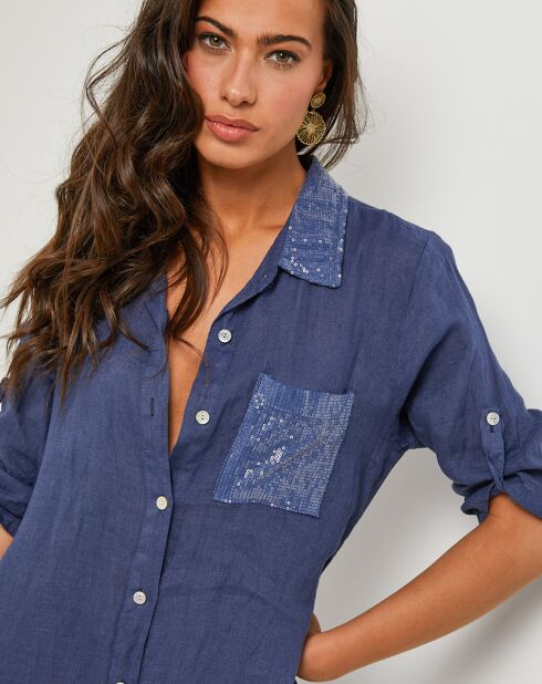 Marineblaues Kleid Manon aus 100% Leinen