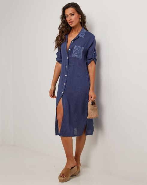 Marineblaues Kleid Manon aus 100% Leinen