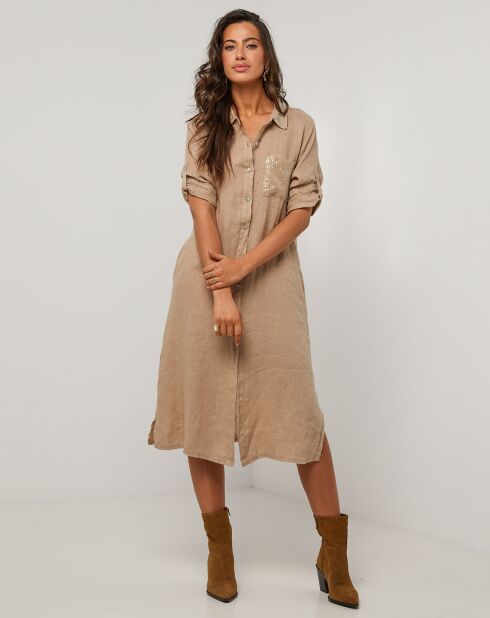 Manon camelfarbenes Kleid aus 100% Leinen