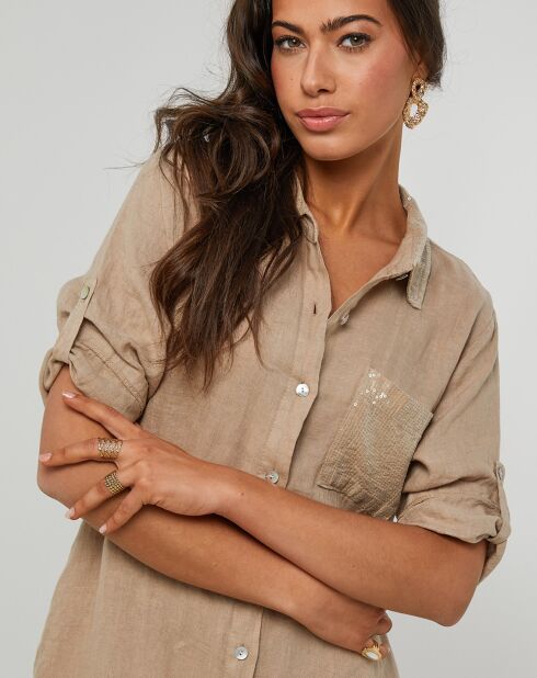 Manon camelfarbenes Kleid aus 100% Leinen