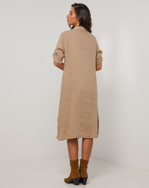 Manon camelfarbenes Kleid aus 100% Leinen