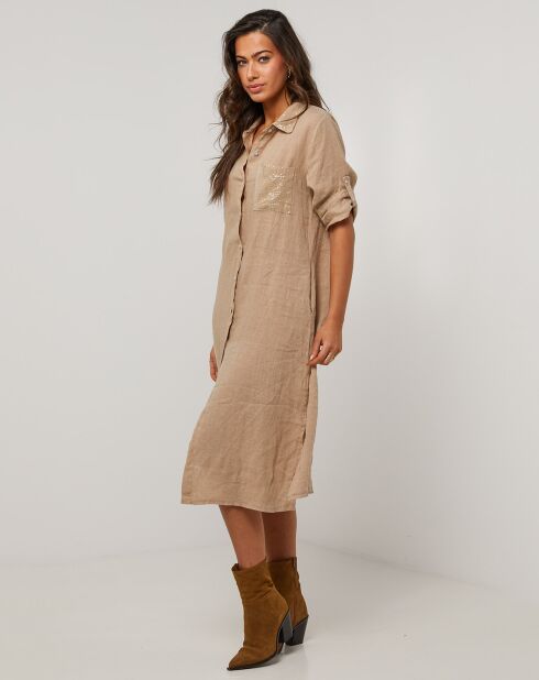 Manon camelfarbenes Kleid aus 100% Leinen