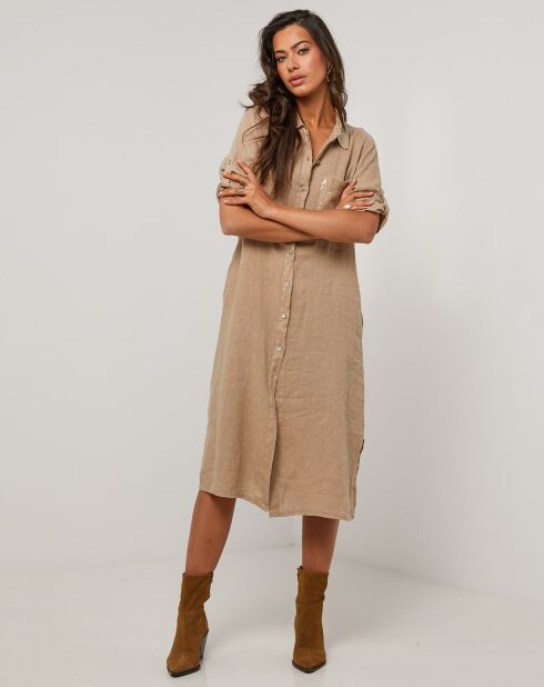 Manon camelfarbenes Kleid aus 100% Leinen