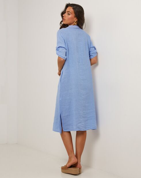 Manon indigoblaues Kleid aus 100% Leinen