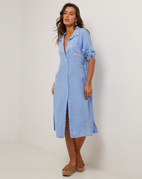 Manon indigoblaues Kleid aus 100% Leinen