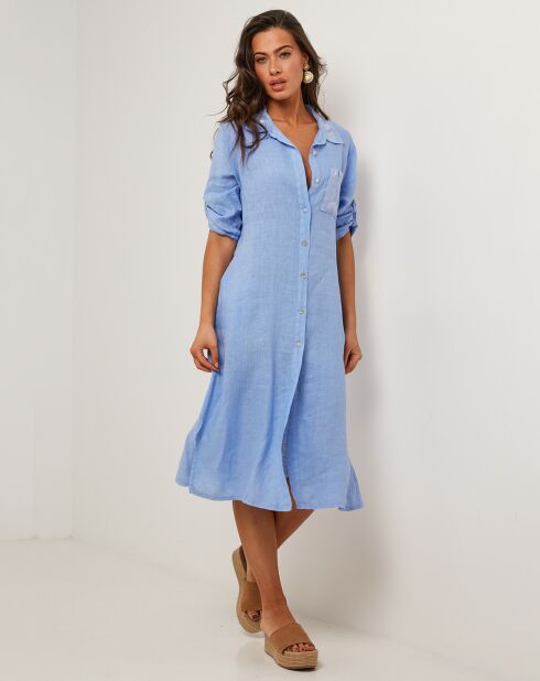 Robe 100% Lin Manon bleu indigo