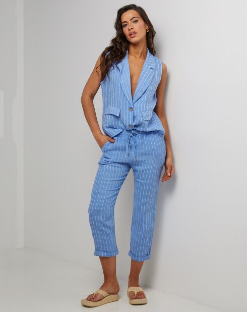 Pantalon 100% Lin Marie bleu indigo