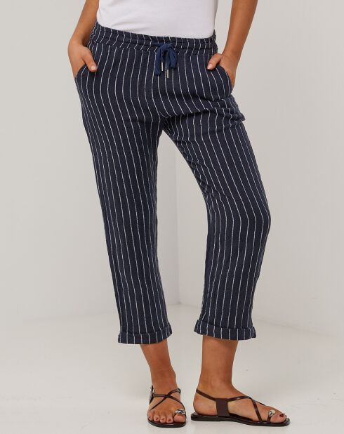 Marineblauwe broek van 100% linnen Marie