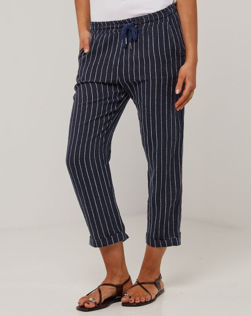 Marineblauwe broek van 100% linnen Marie