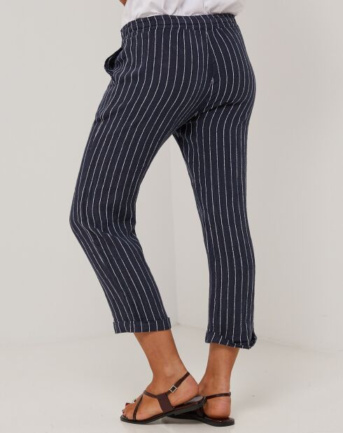 Marineblauwe broek van 100% linnen Marie