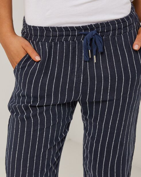 Marineblauwe broek van 100% linnen Marie