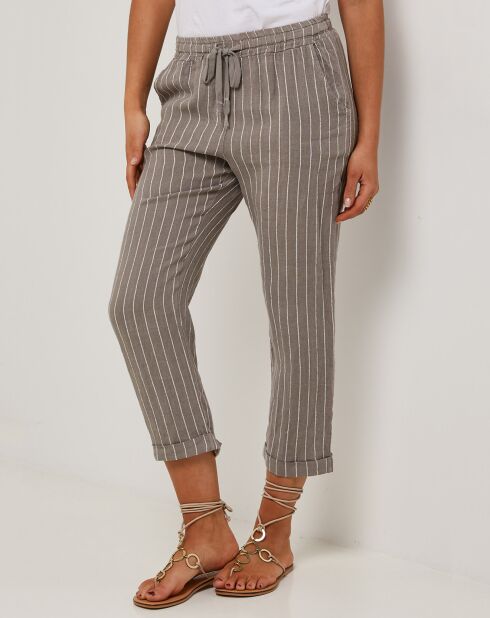 Marie taupe broek van 100% linnen