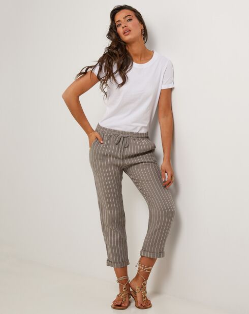 Marie taupe broek van 100% linnen
