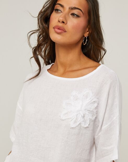 Weißes Top Cynthia aus 100% Leinen