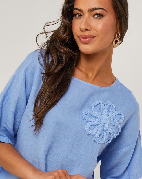 Indigoblauwe Cynthia top van 100% linnen