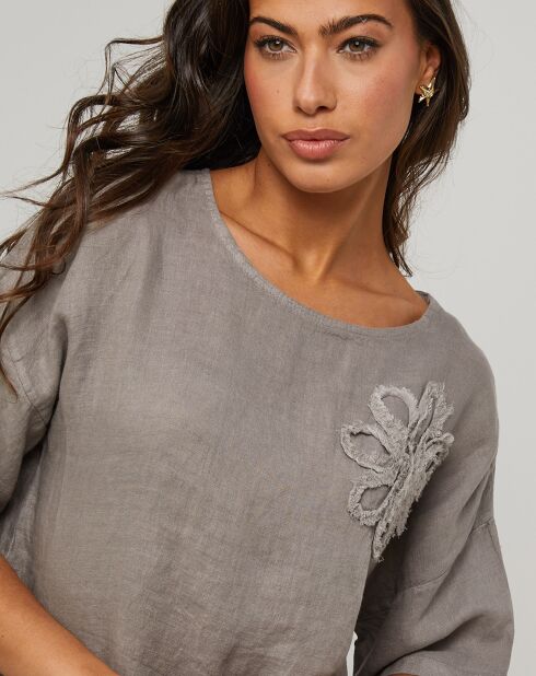 Top 100% lino Taupe Cynthia