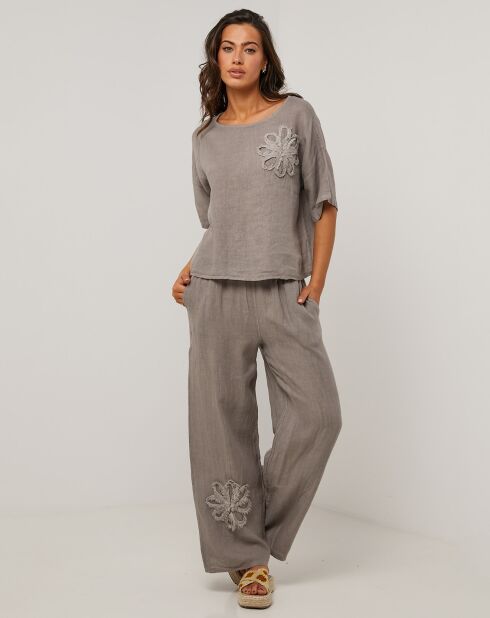 Top 100% lino Taupe Cynthia