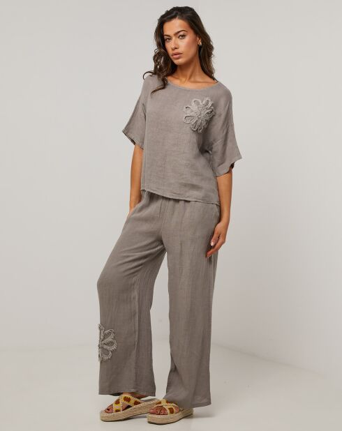 Top 100% lino Taupe Cynthia