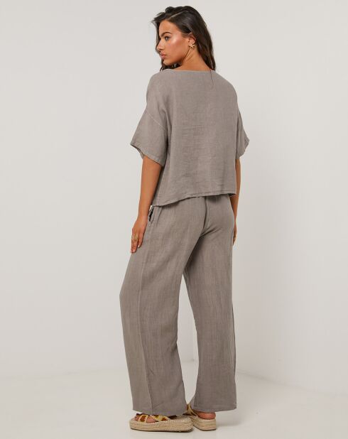 Top 100% lino Taupe Cynthia