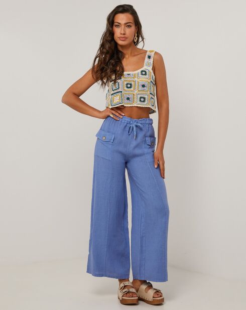 Pantalon 100% Lin Adeline bleu indigo