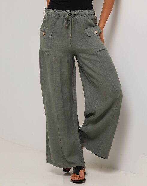 Adeline kaki groene broek van 100% linnen