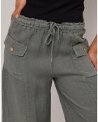 Pantalon 100% Lin Adeline vert kaki