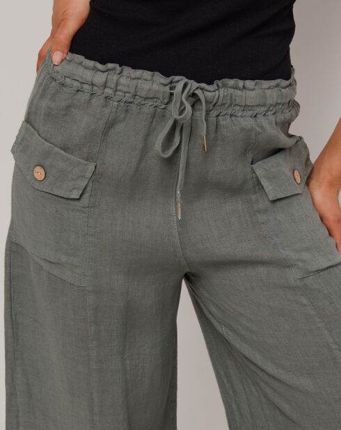 Adeline kaki groene broek van 100% linnen