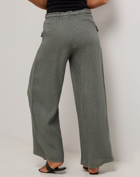 Adeline kaki groene broek van 100% linnen