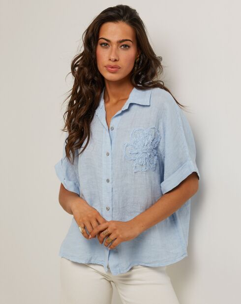 Tunique 100% Lin Rosa bleu ciel