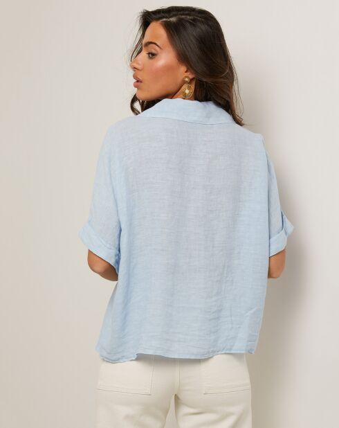 Tunique 100% Lin Rosa bleu ciel