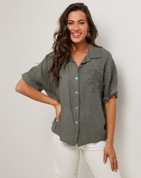 100% linnen Rosa kakigroene tuniek