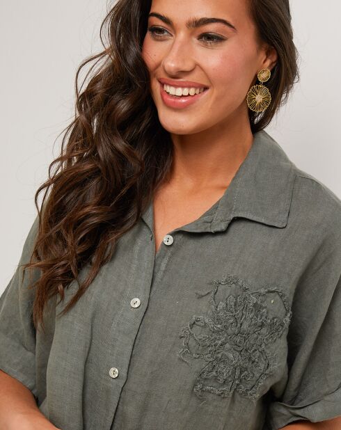 100% linnen Rosa kakigroene tuniek