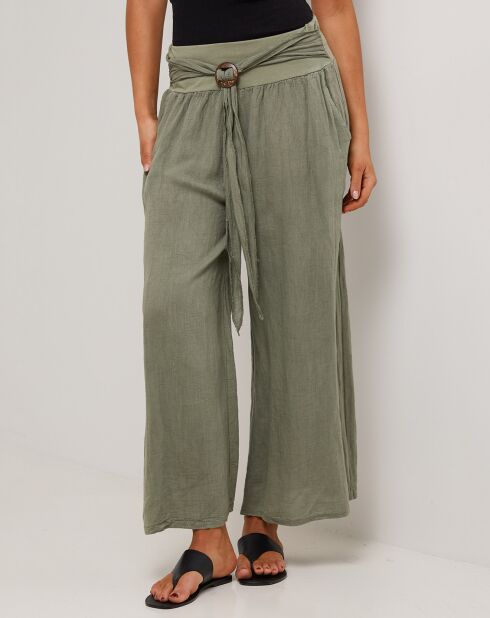 Capucine kaki groene broek van 100% linnen