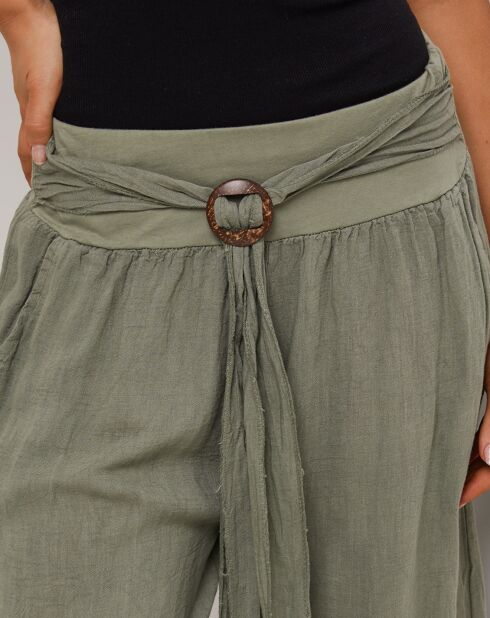 Pantalon 100% Lin Capucine vert kaki