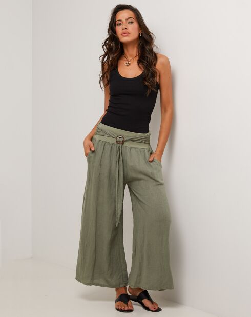 Capucine kaki groene broek van 100% linnen
