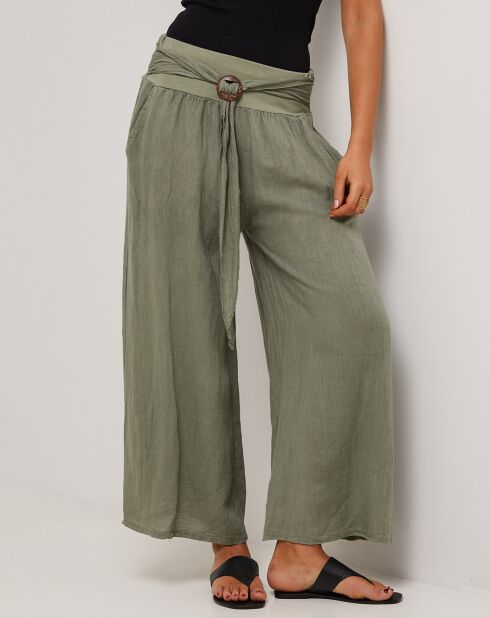 Capucine kaki groene broek van 100% linnen